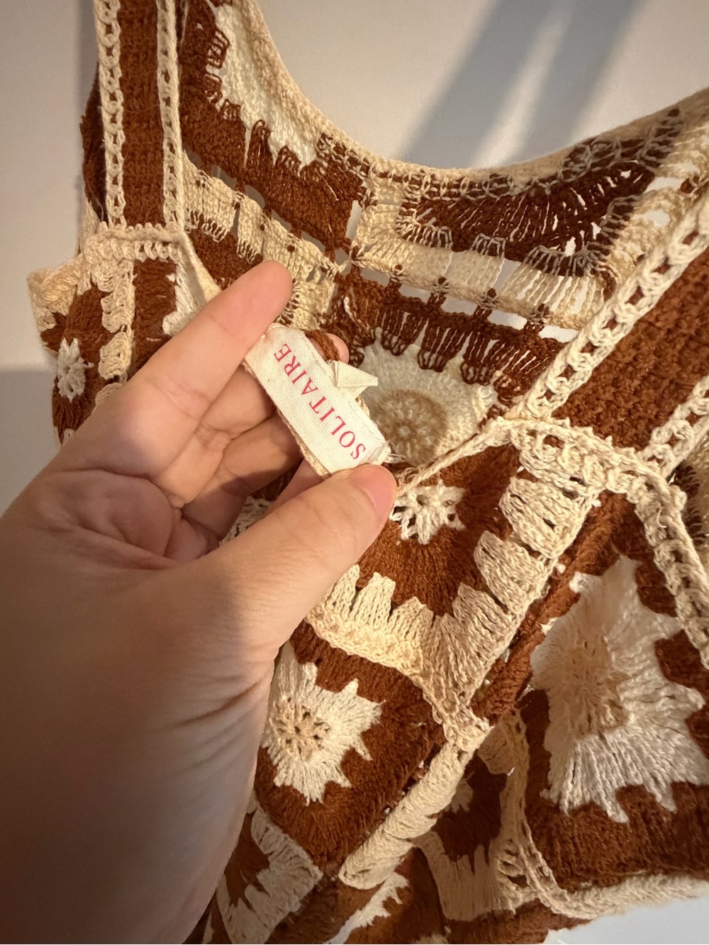 Solitaire Crochet Midi Dress in Cream and Brown - Picture 4 of 5